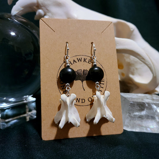 Mink Vertebrae & Blue Tigers Eye Dangle Earrings