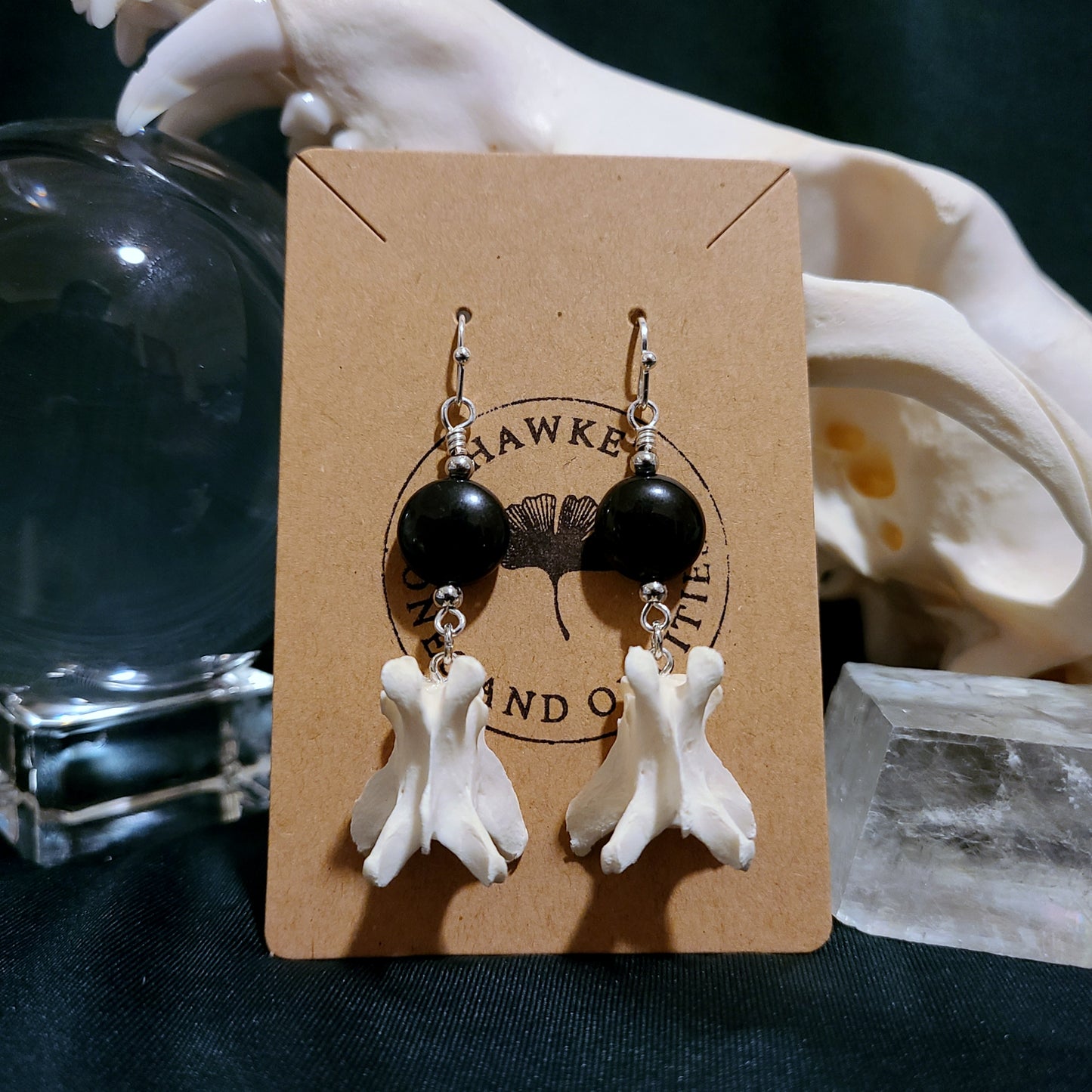 Mink Vertebrae & Blue Tigers Eye Dangle Earrings
