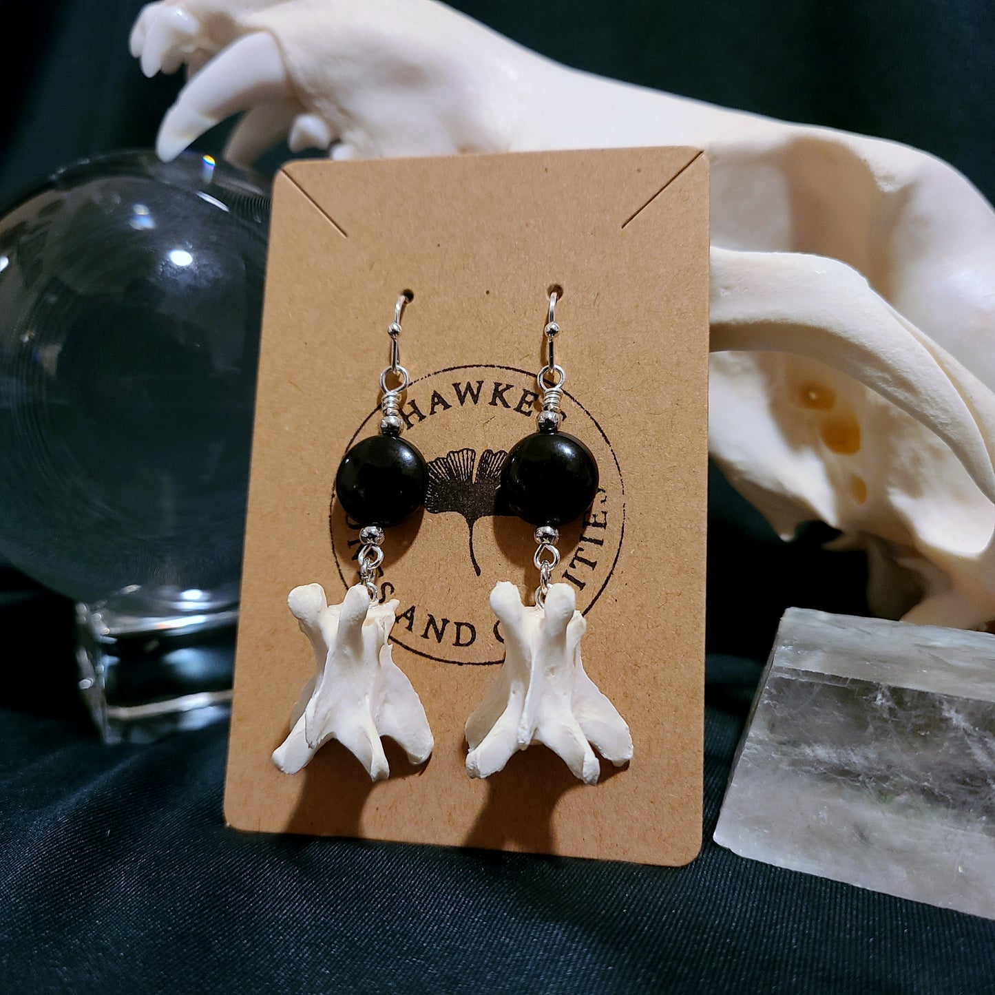 Mink Vertebrae & Blue Tigers Eye Dangle Earrings