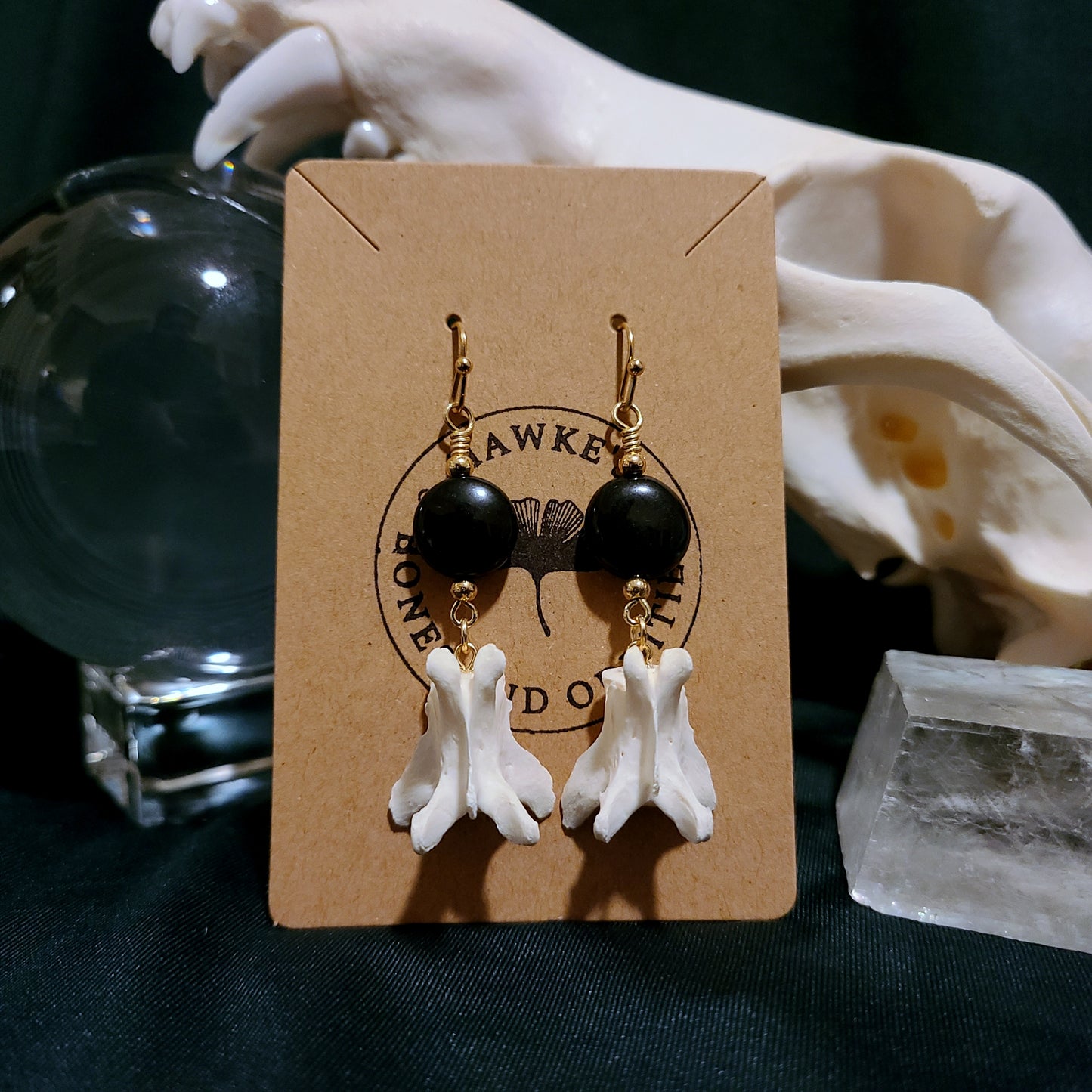 Mink Vertebrae & Blue Tigers Eye Dangle Earrings