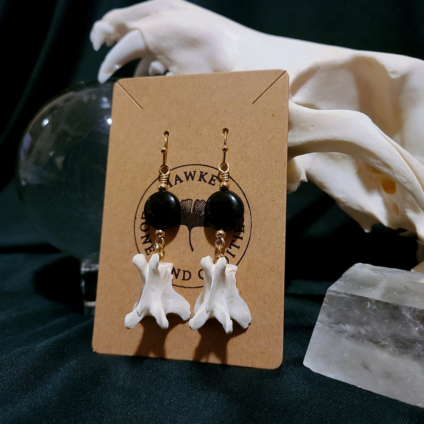 Mink Vertebrae & Blue Tigers Eye Dangle Earrings