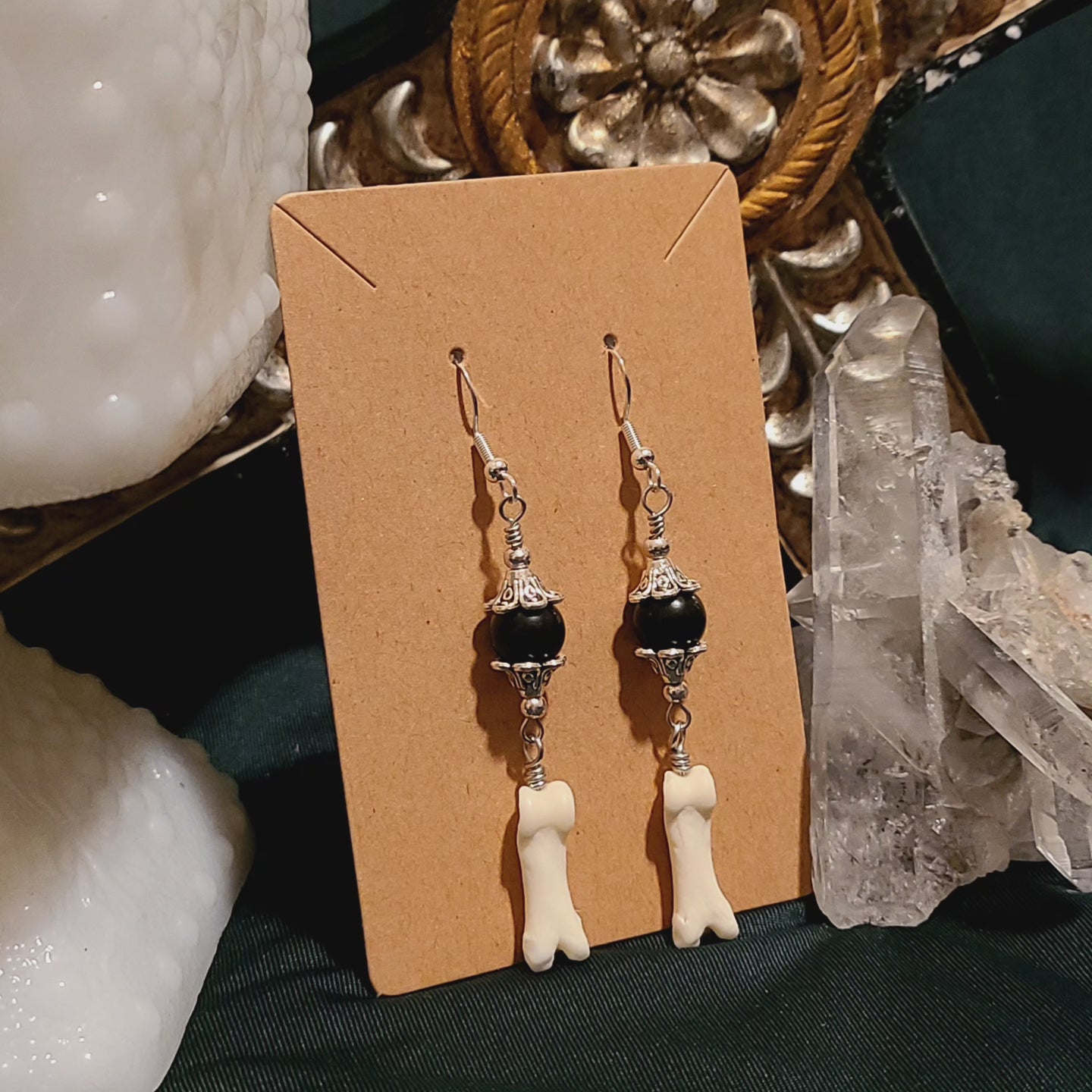 Coyote and Obsidian Earrings