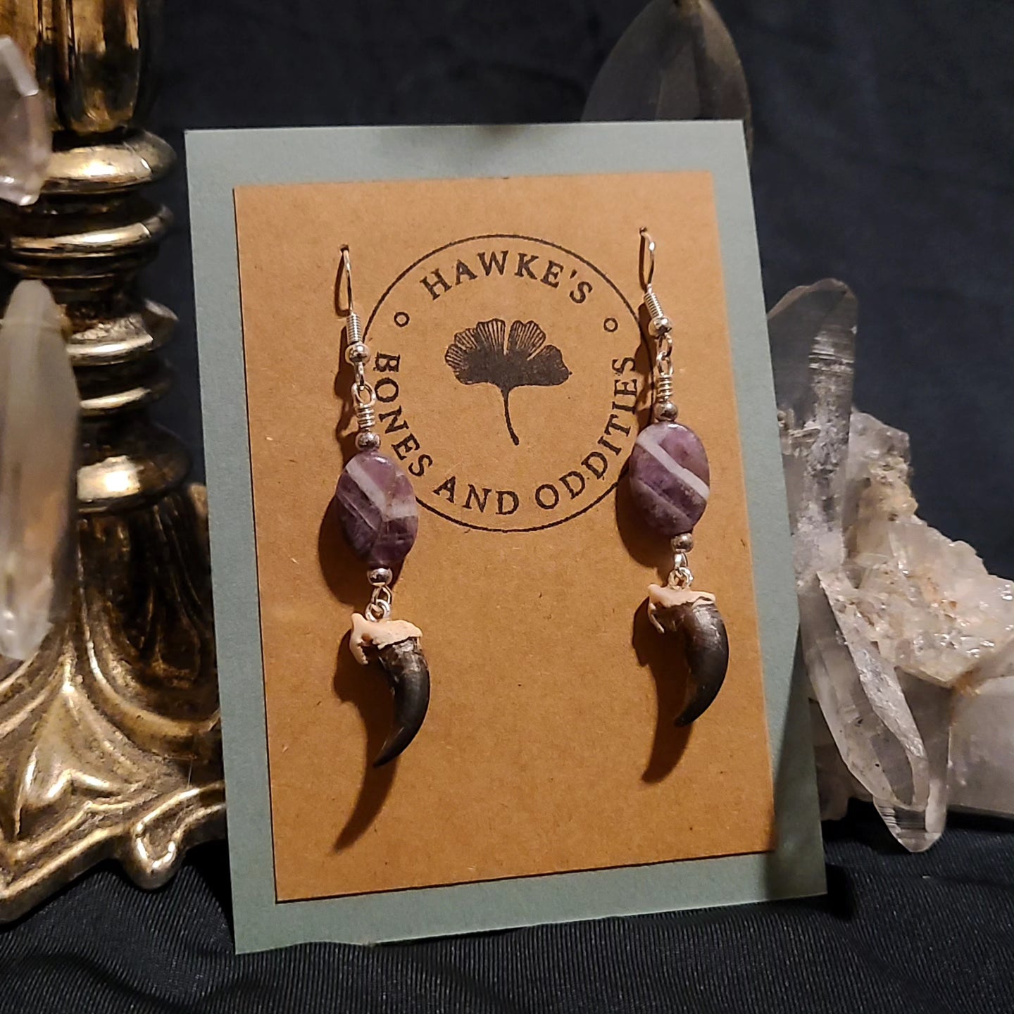 Coyote claw and Chevron Amethyst Dangle Earrings