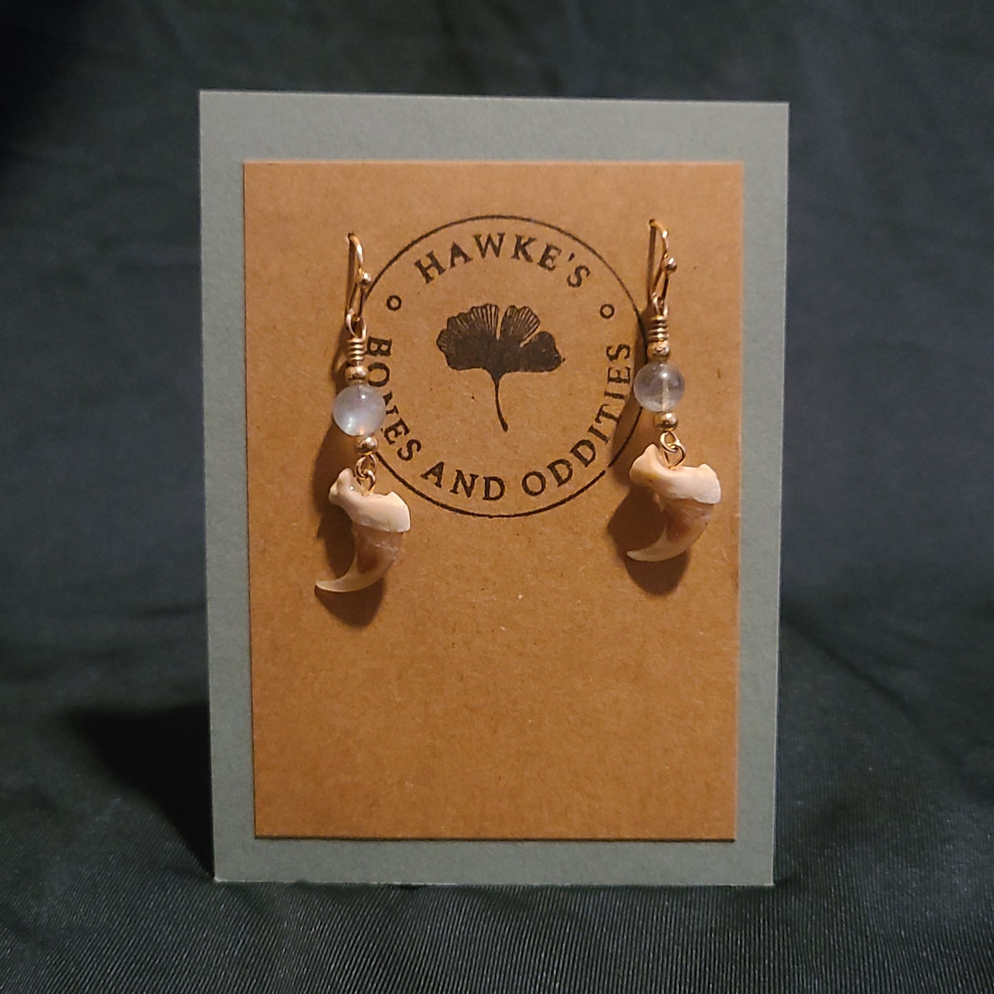 Bobcat Claw and Labradorite Dangle Earrings