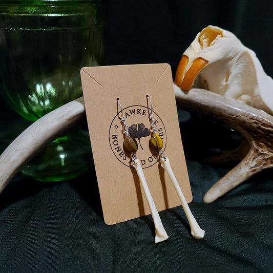 Fox Bone and Tigers Eye Dangle Earrings