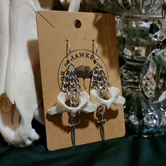 Skunk Atlas and Dagger Dangle Earrings