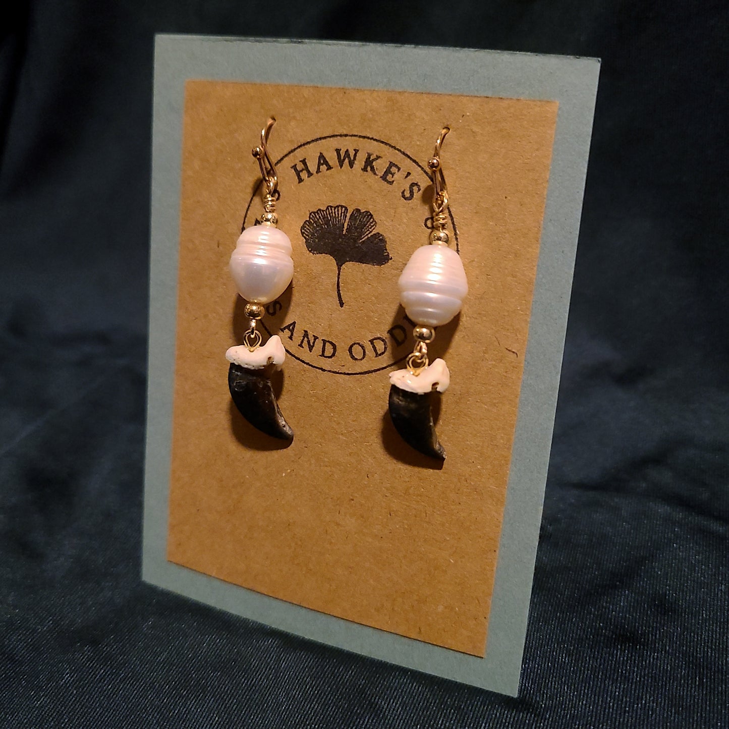 Coyote Claw and Pearl Dangle Earrings