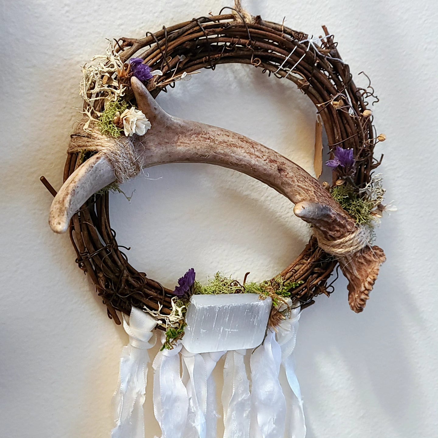 Deer Antler and Selenite Wreath