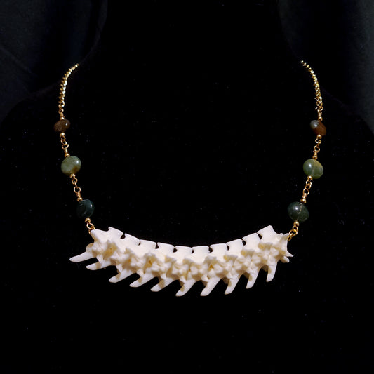Articulated Rattlesnake Vertebrae and Fancy Jasper Necklace