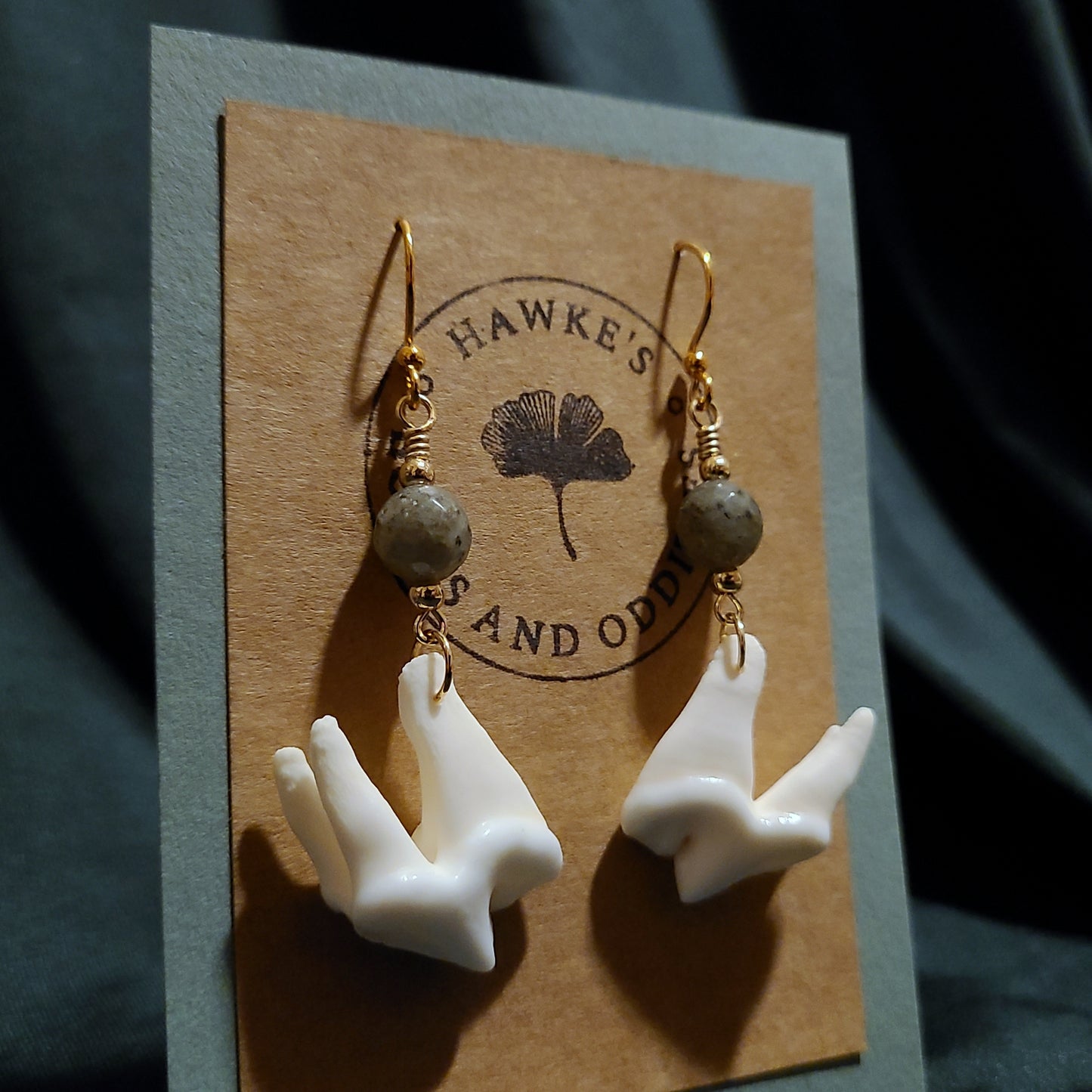 Coyote Molar and Labradorite Dangle Earrings