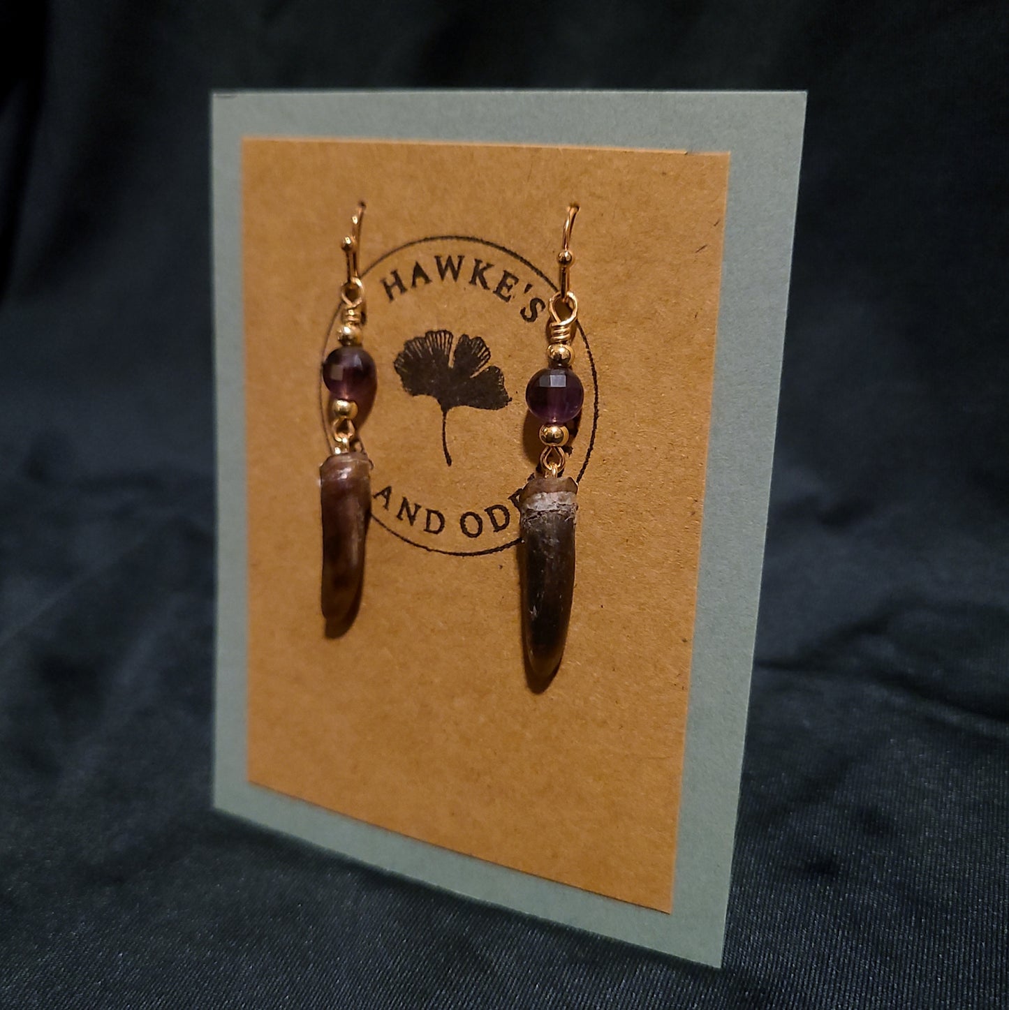 Beaver Claw and Amethyst Dangle Earrings