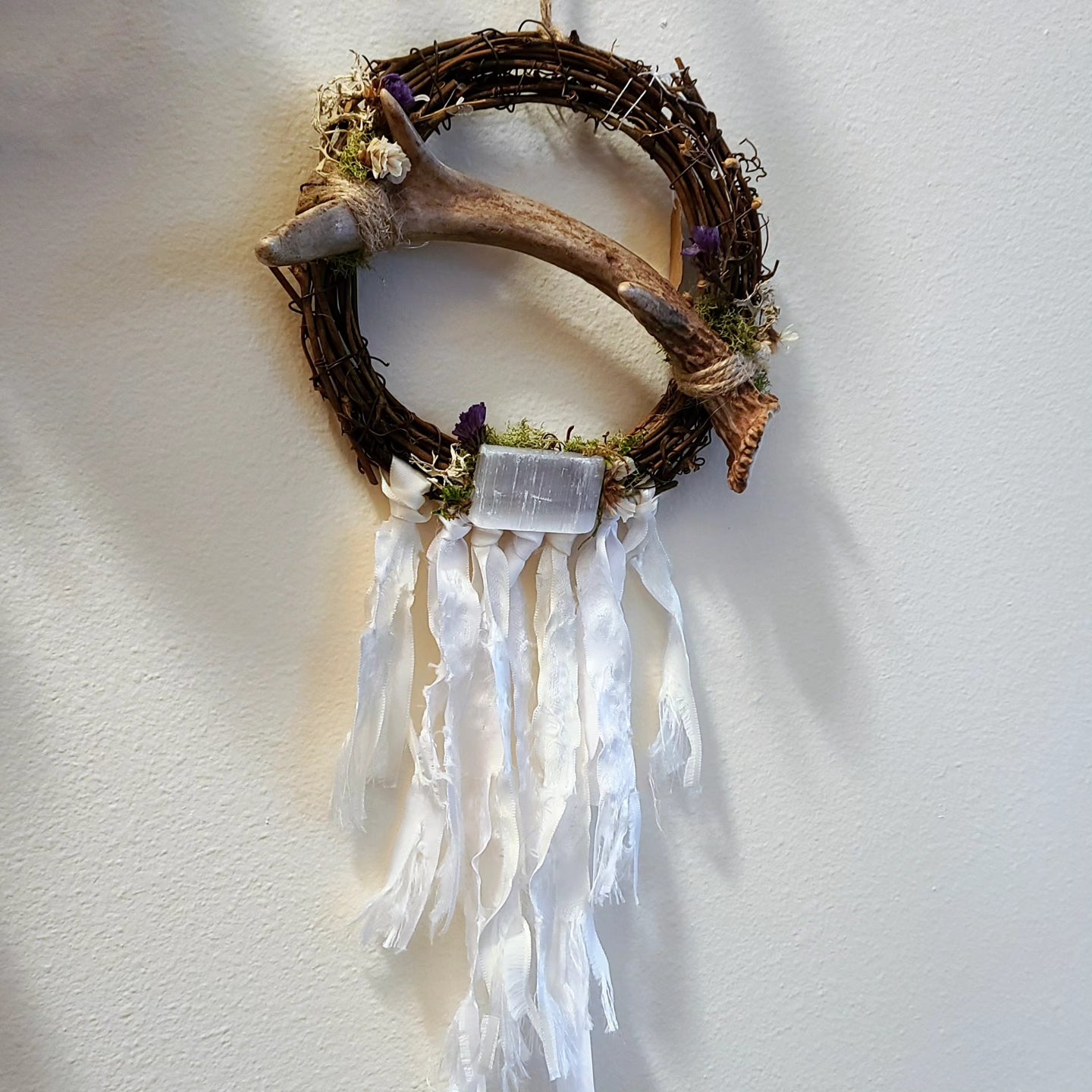 Deer Antler and Selenite Wreath