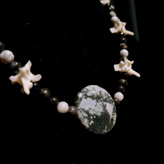 Rattlesnake Vertebrae and Tree Agate Beaded Necklace
