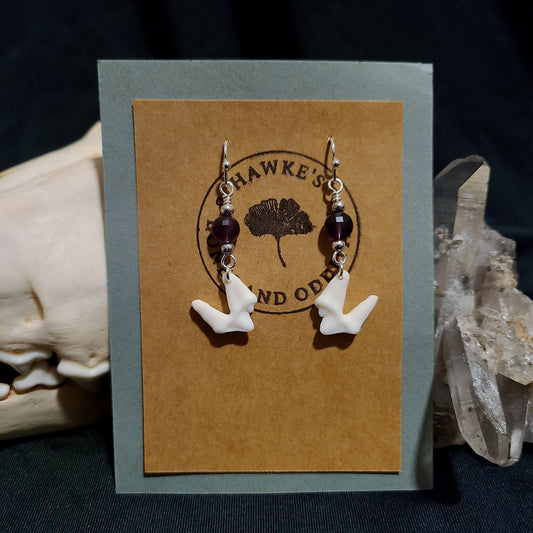 Coyote Teeth and Amethyst Dangle Earrings