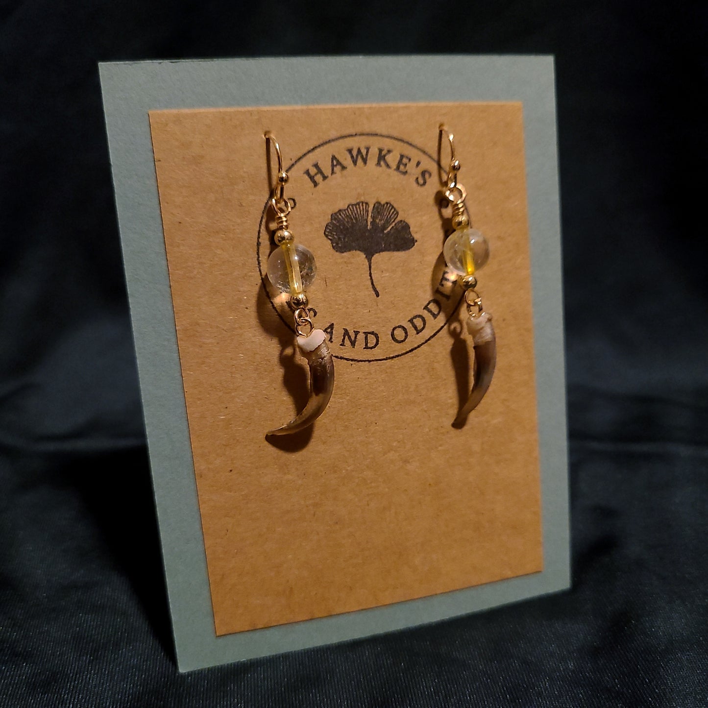 Skunk Claw and Citrine Dangle Earrings