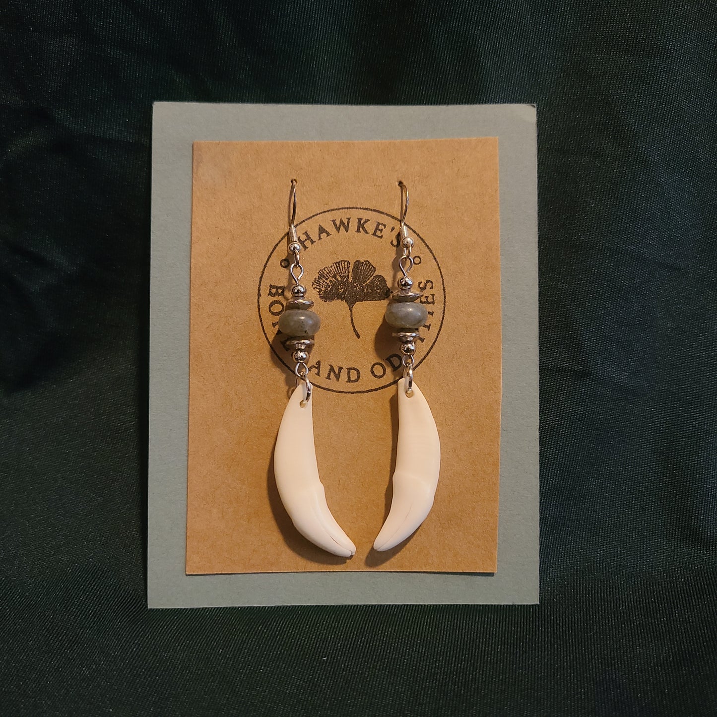 Coyote Canine and Labradorite Dangle Earrings