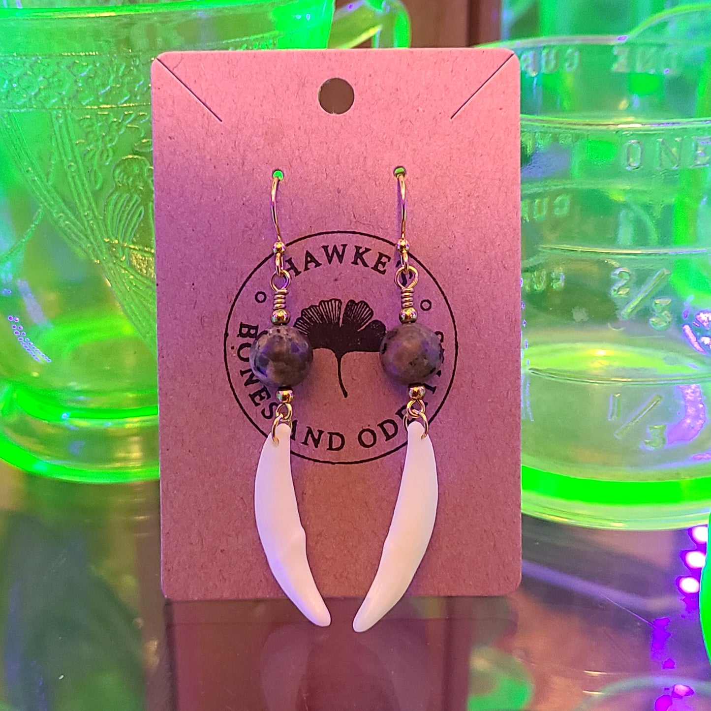Coyote Canine and Yooperlite Dangle Earrings