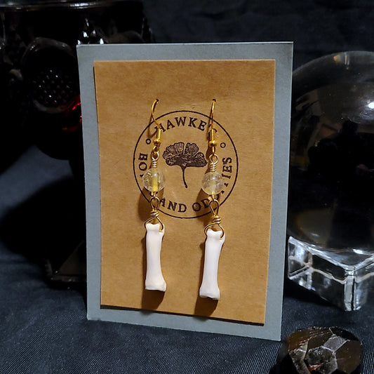 Coyote Toe and Citrine Dangle Earrings