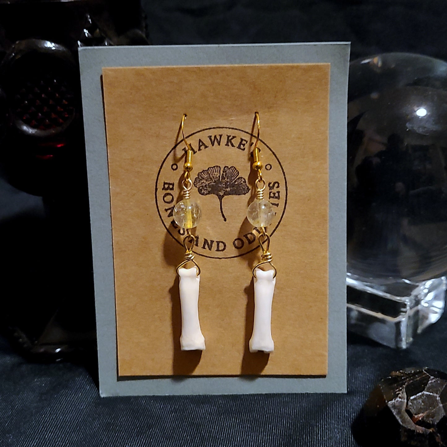 Coyote Toe and Citrine Dangle Earrings