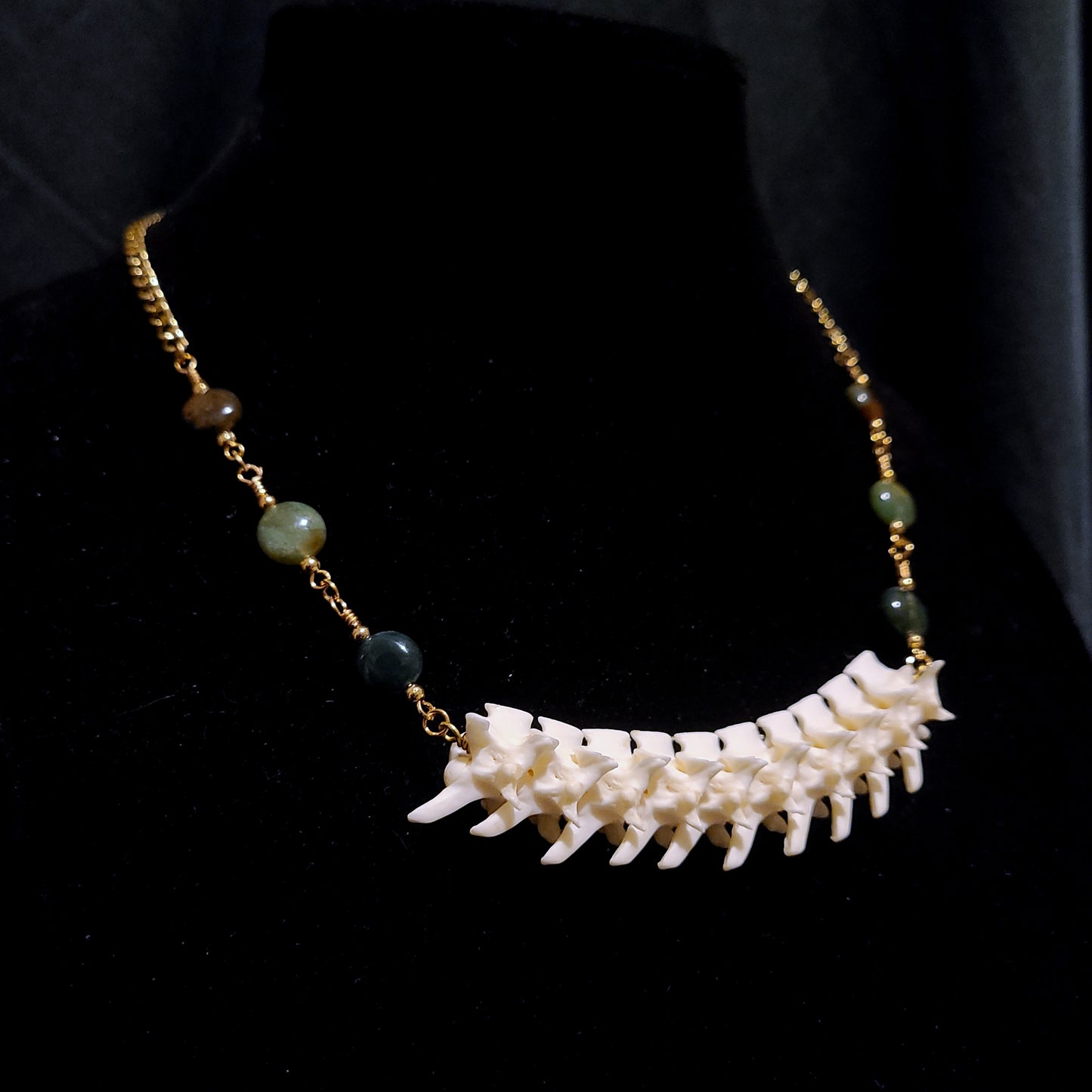 Articulated Rattlesnake Vertebrae and Fancy Jasper Necklace
