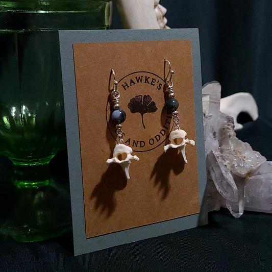 Mink Vertebrae and Moss Agate Dangle Earrings