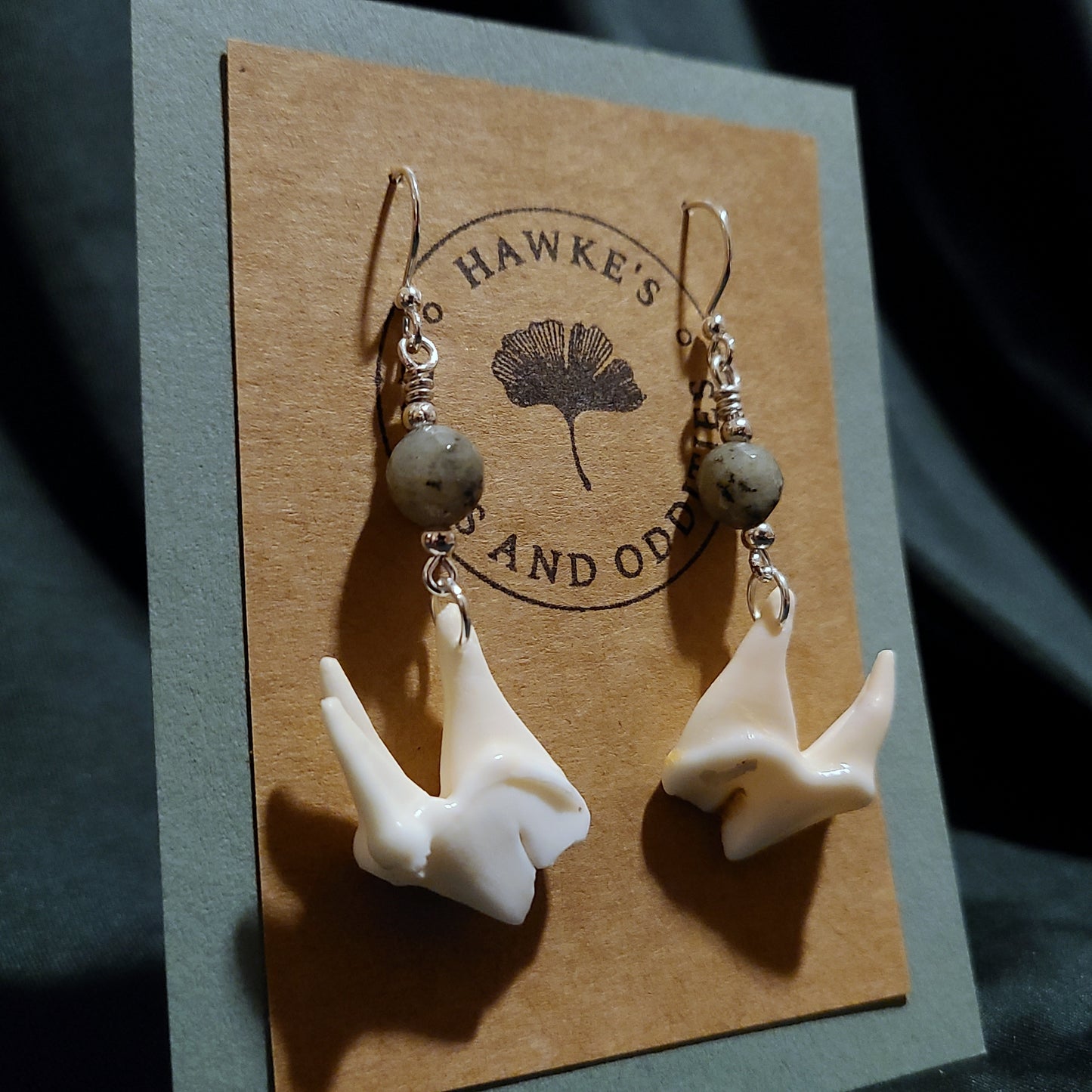 Coyote Molar and Labradorite Dangle Earrings