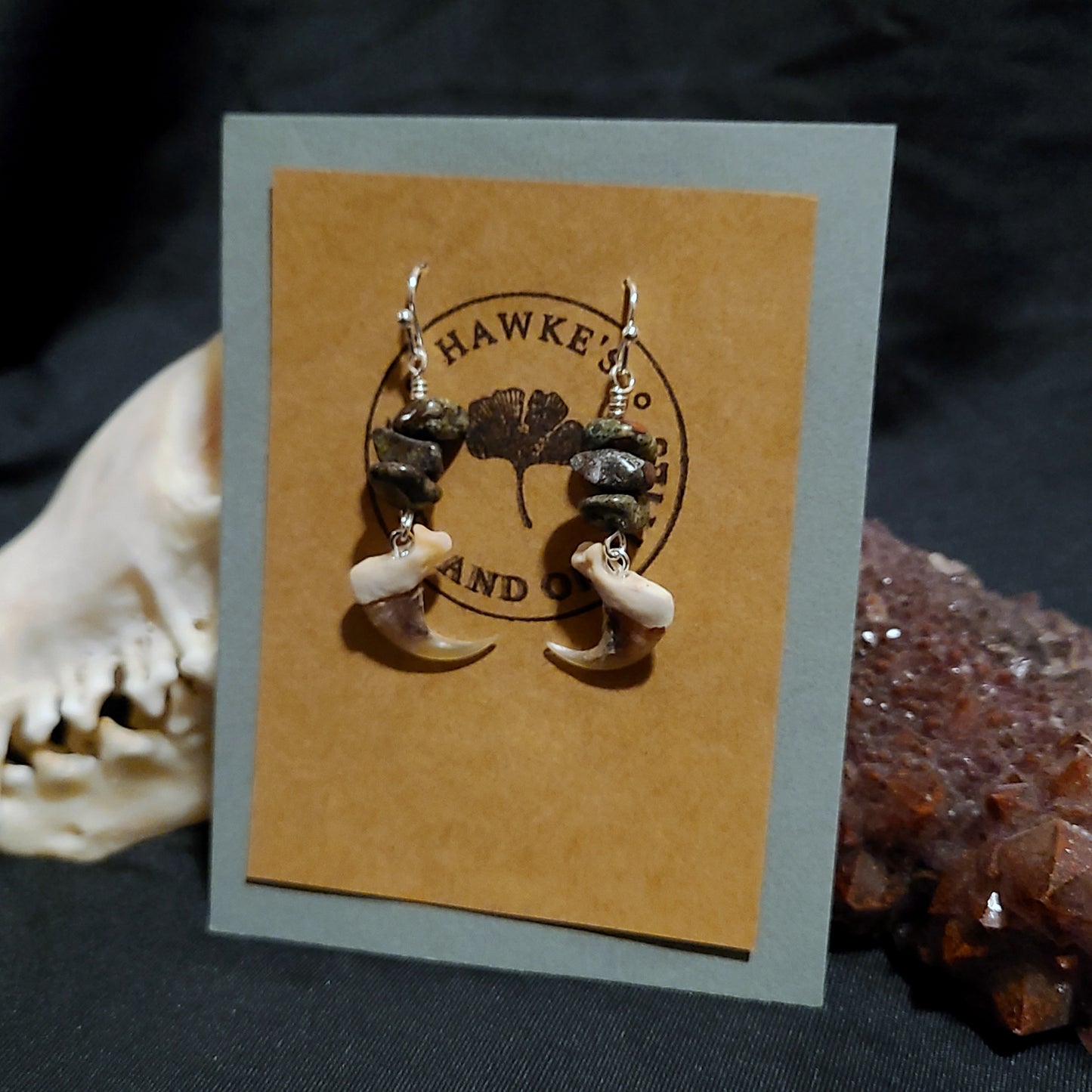 Bobcat Claw and Dragons Jasper Dangle Earrings