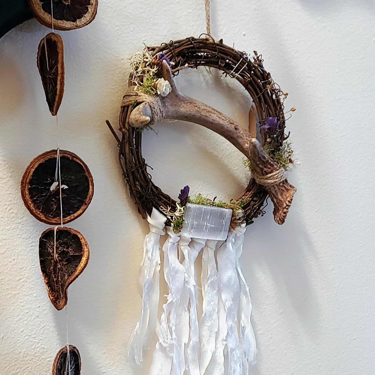 Deer Antler and Selenite Wreath