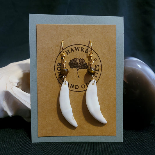 Coyote Canine and Tiger's Eye Dangle Earrings