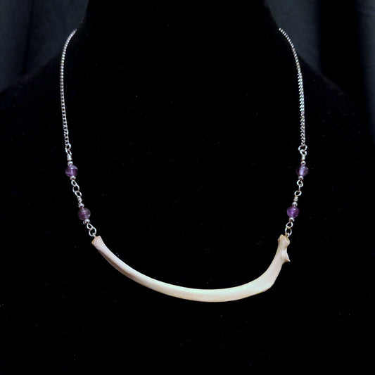 Beaver Rib and Amethyst Necklace