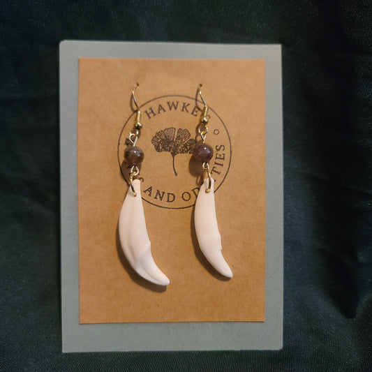 Coyote Canine and Amethyst Dangle Earrings