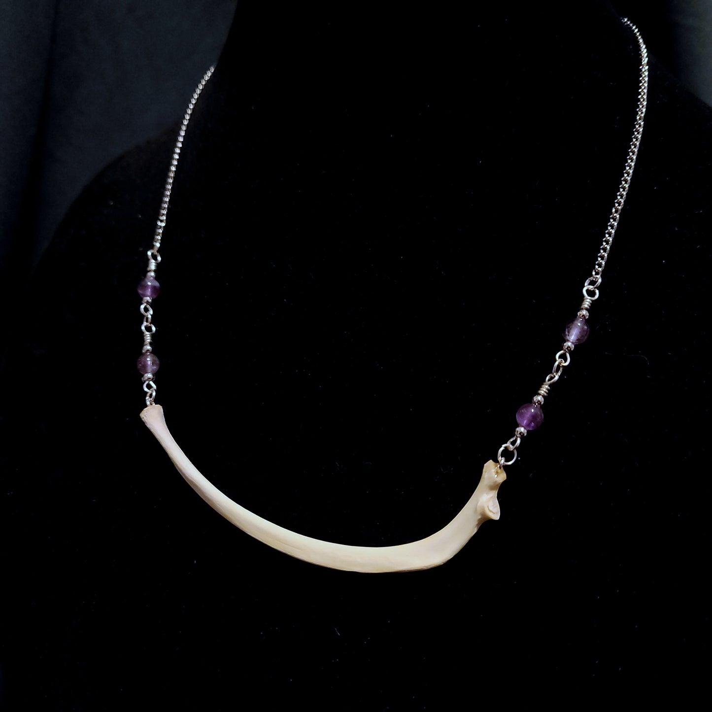 Beaver Rib and Amethyst Necklace