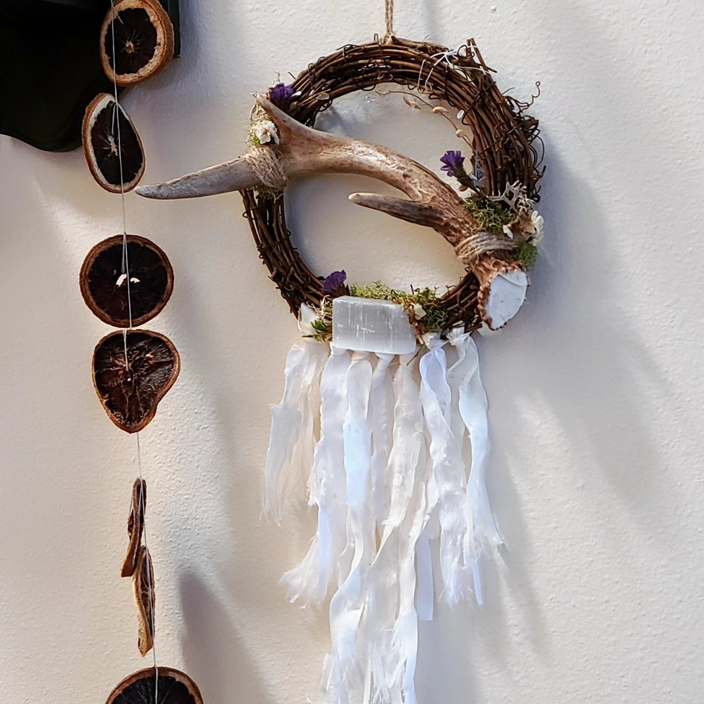 Deer Antler and Selenite Wreath