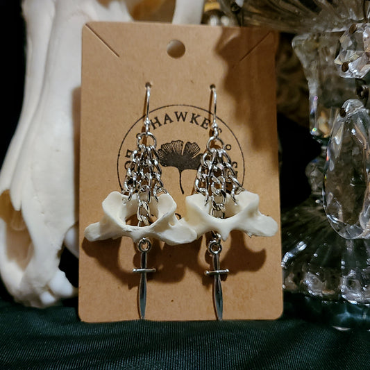 Skunk Atlas and Dagger Dangle Earrings