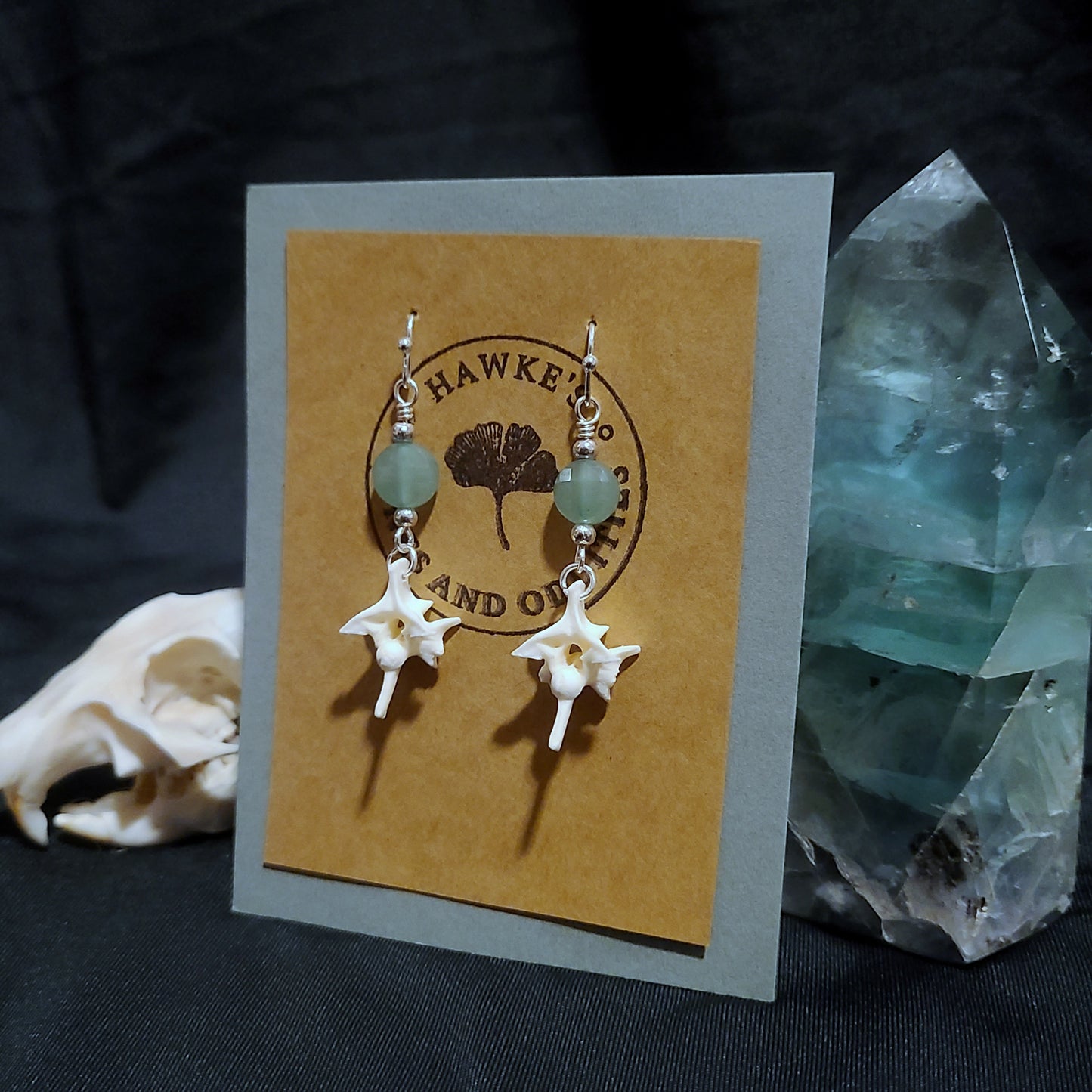 Rattlesnake Vertebrae and Aventurine Dangle Earrings