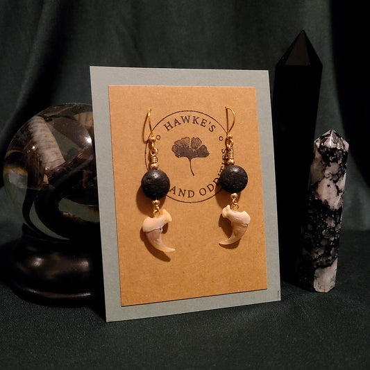 Bobcat Claw and Lava Rock Dangle Earrings