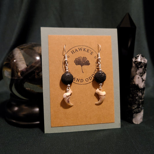 Bobcat Claw and Lava Rock Dangle Earrings