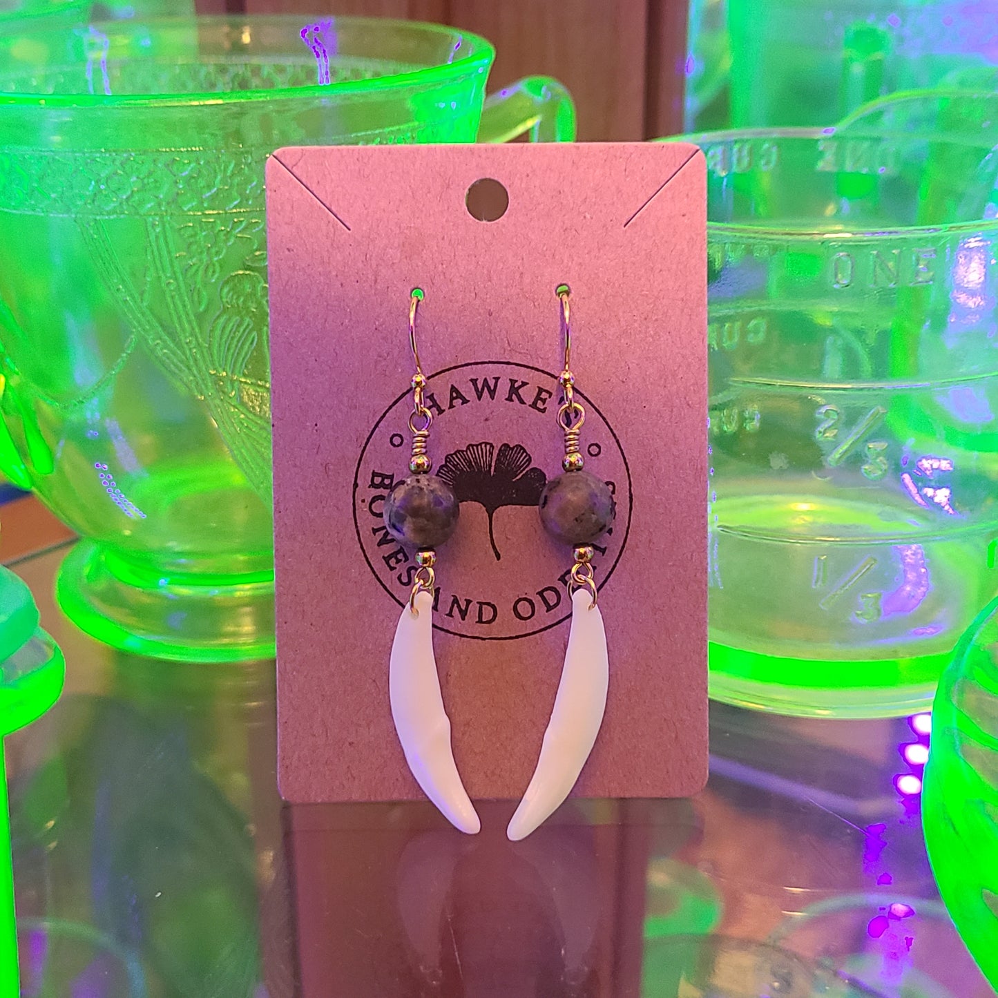 Coyote Canine and Yooperlite Dangle Earrings