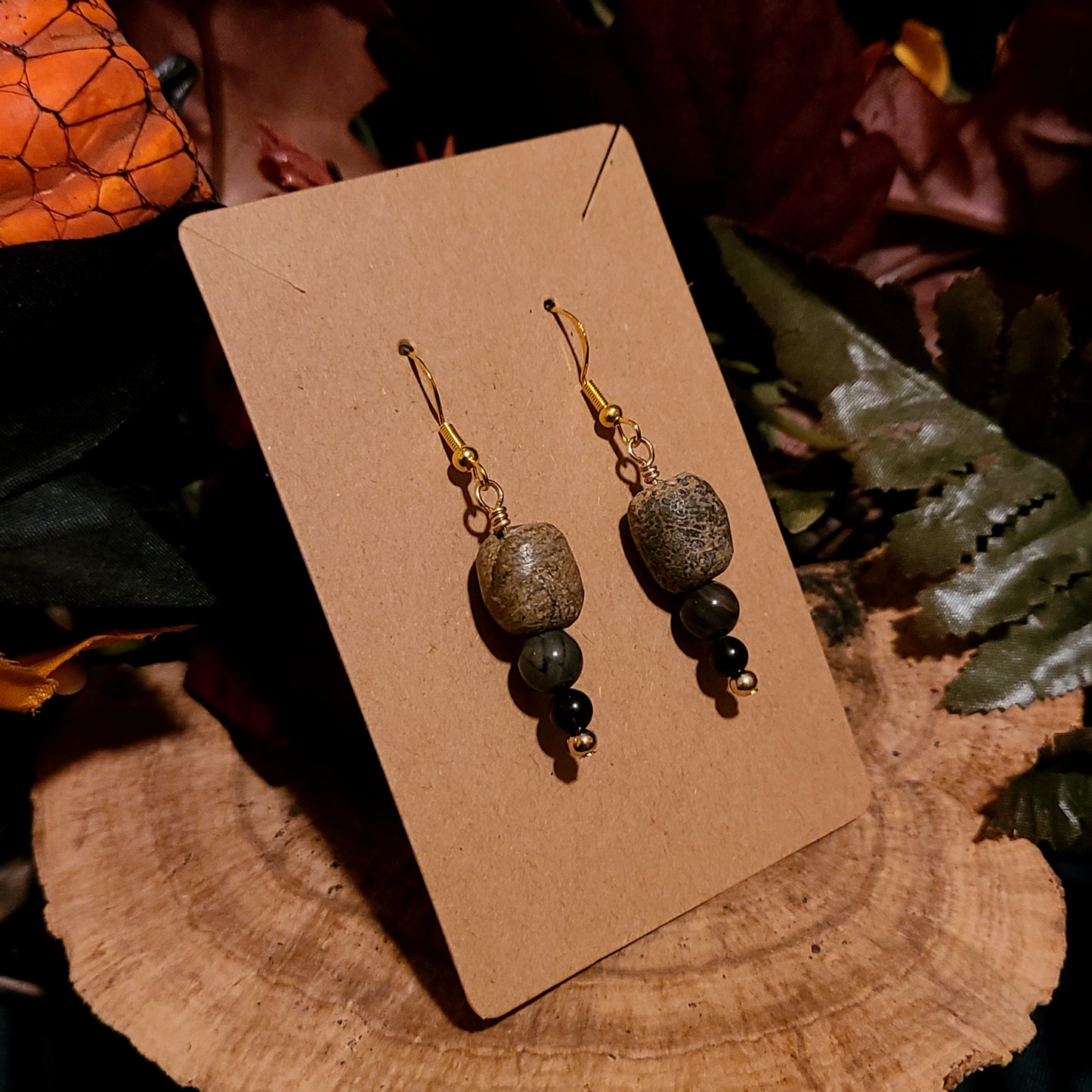 Mammoth and Petrified Wood Earrings