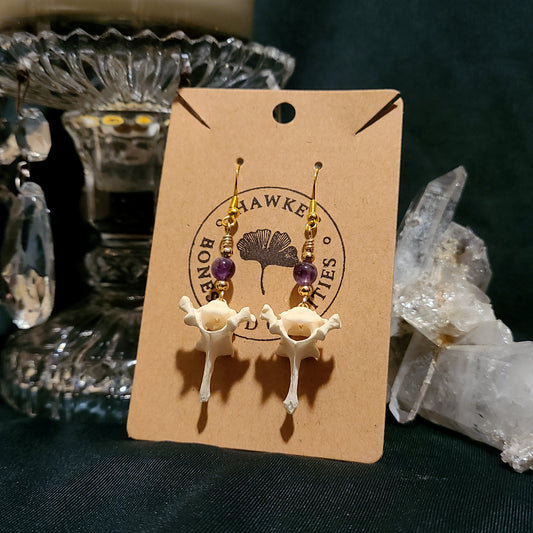 Mink Vertebrae and Amethyst Dangle Earrings