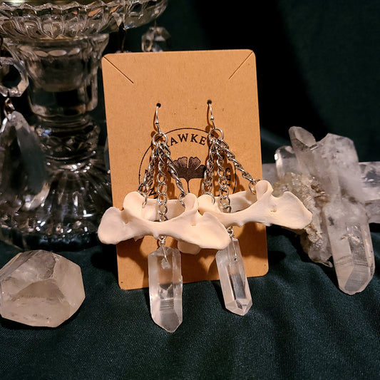 Raccoon Atlas and Quartz Dangle Earrings