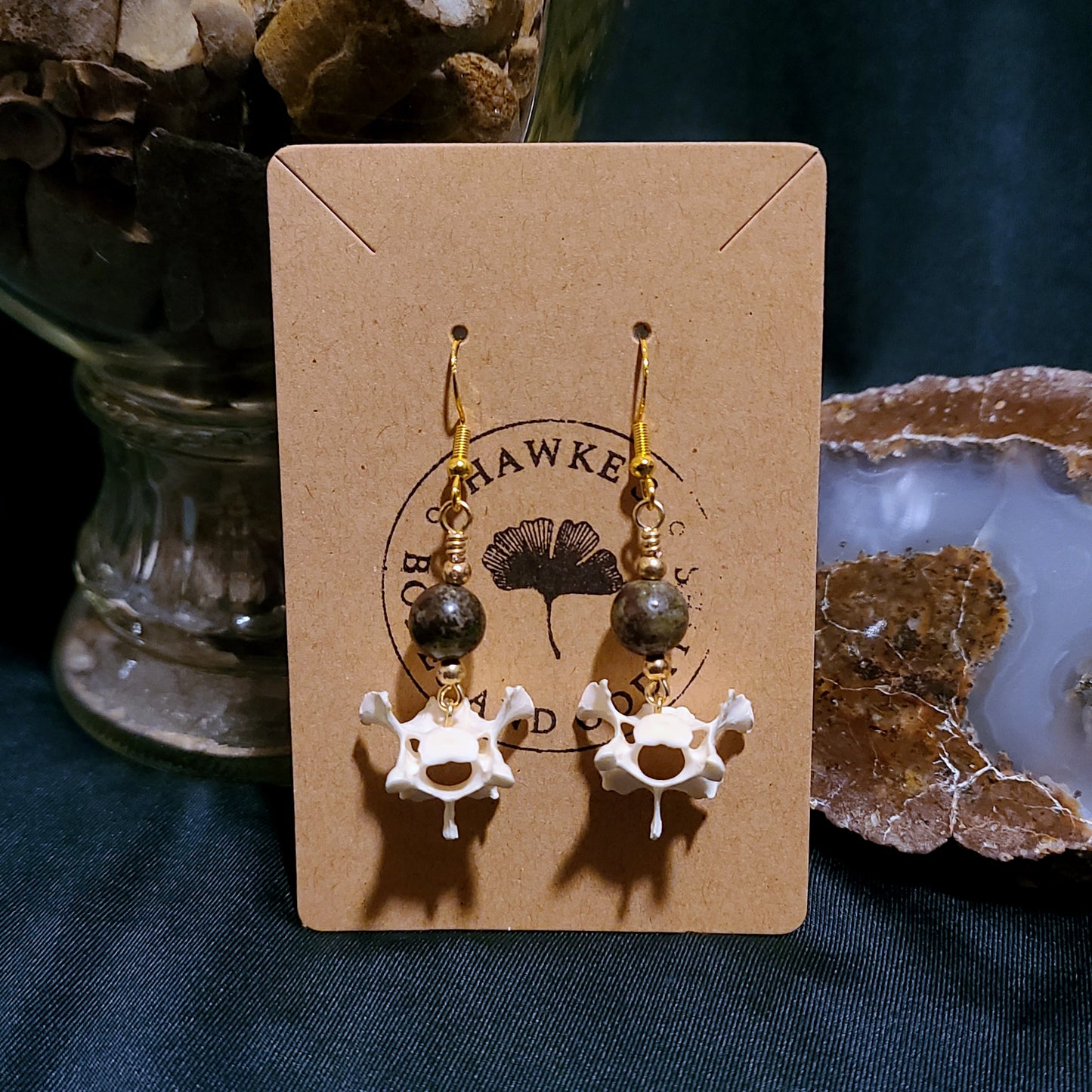 Mink Vertebrae and Drsgons Blood Dangle Earrings