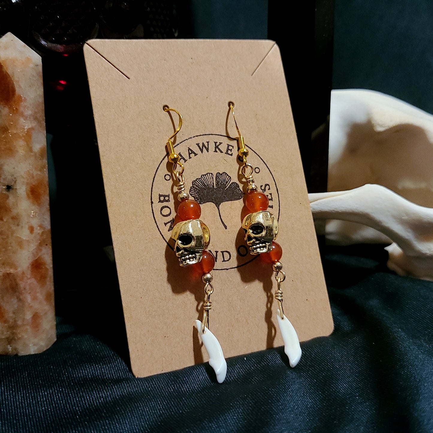 Raccoon Teeth and Skull Dangle Earrings