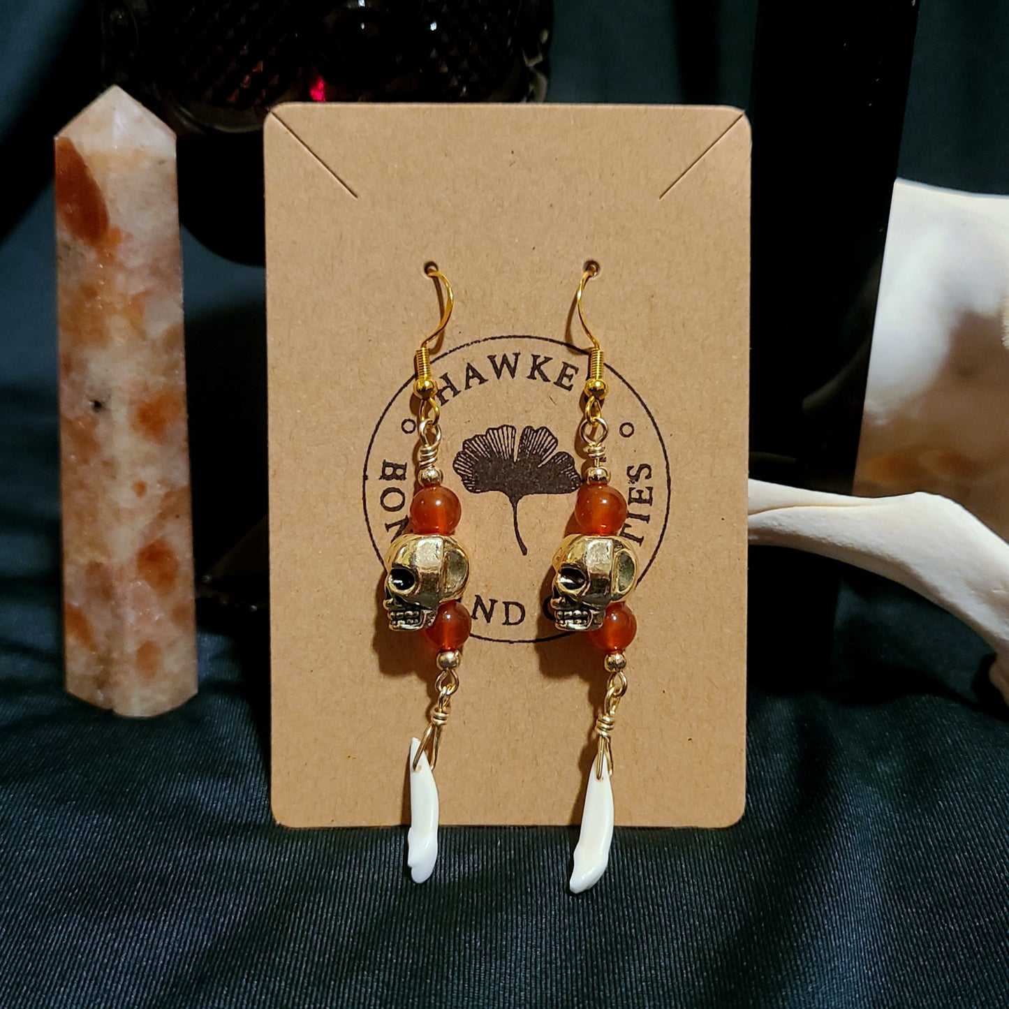 Raccoon Teeth and Skull Dangle Earrings