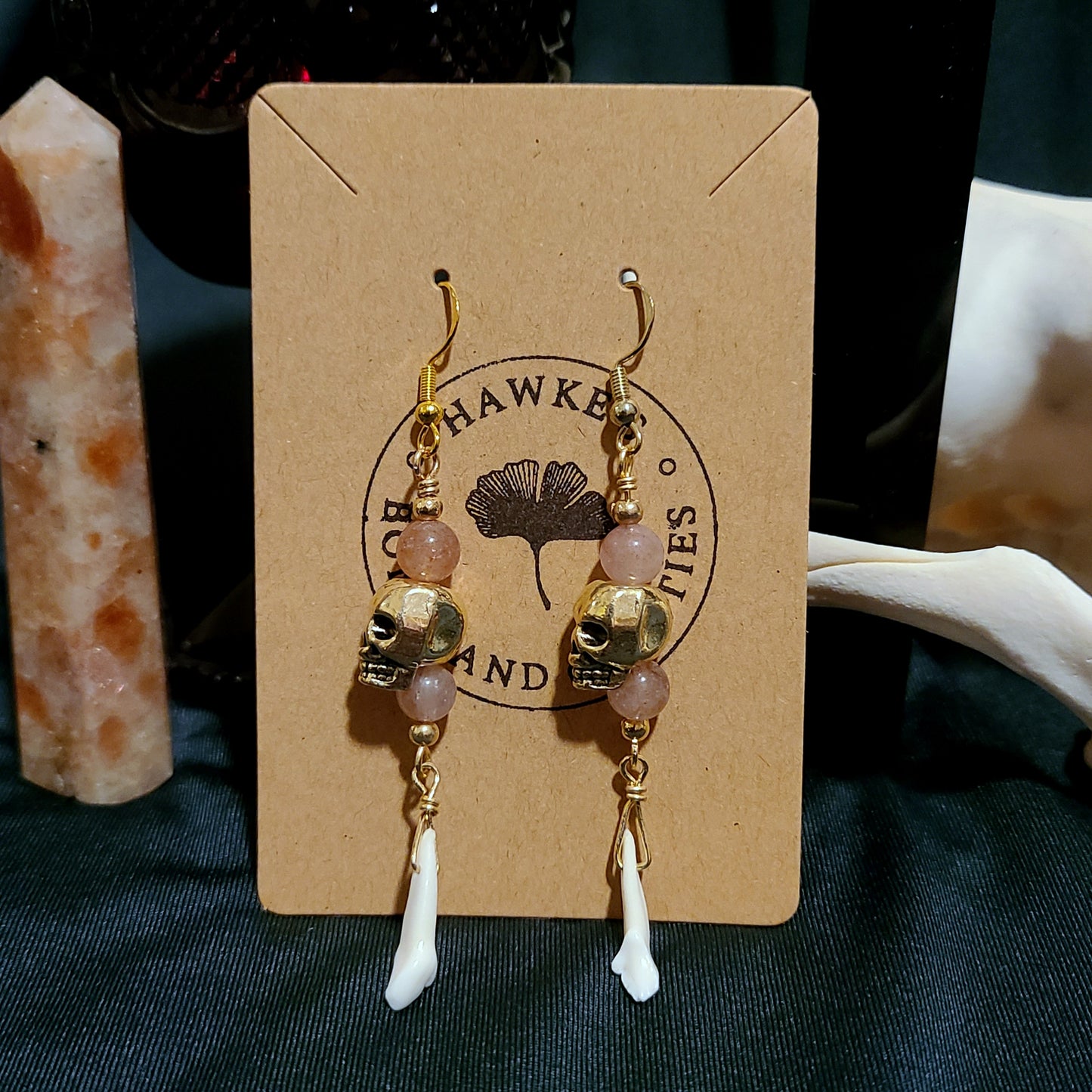 Raccoon Teeth and Skull Dangle Earrings