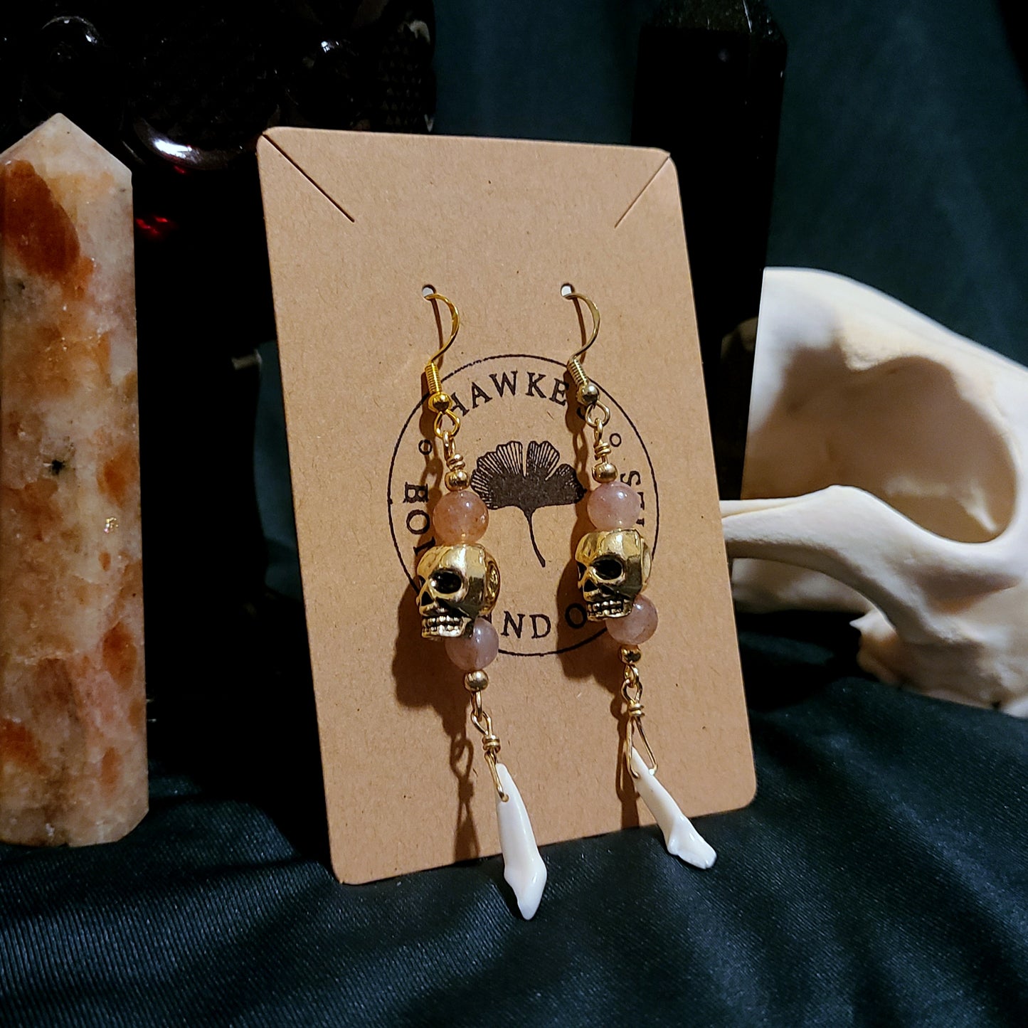 Raccoon Teeth and Skull Dangle Earrings