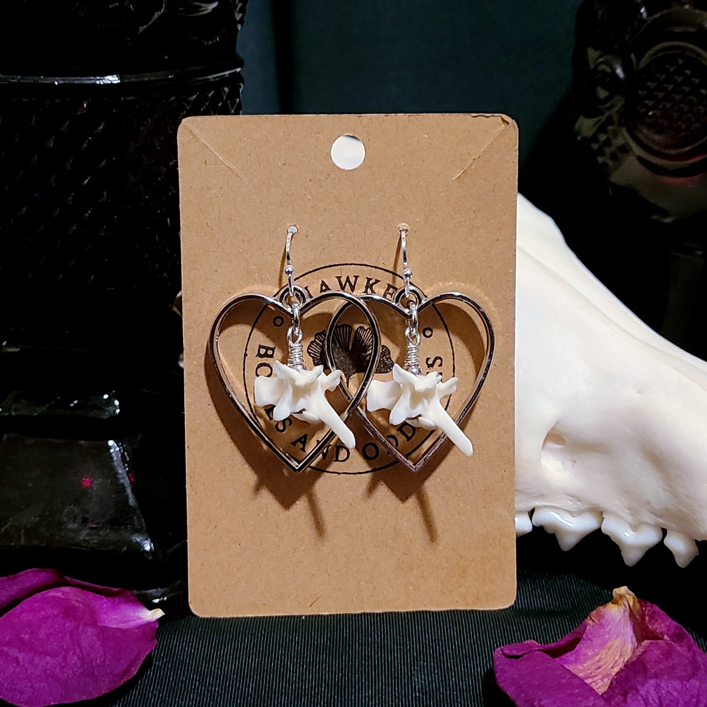 Rattlesnake Vertebrae and Heart Earrings