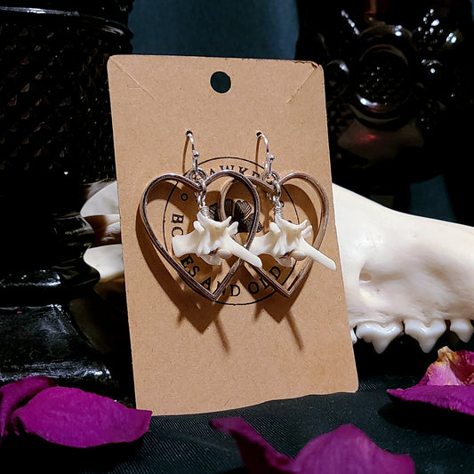 Rattlesnake Vertebrae and Heart Earrings