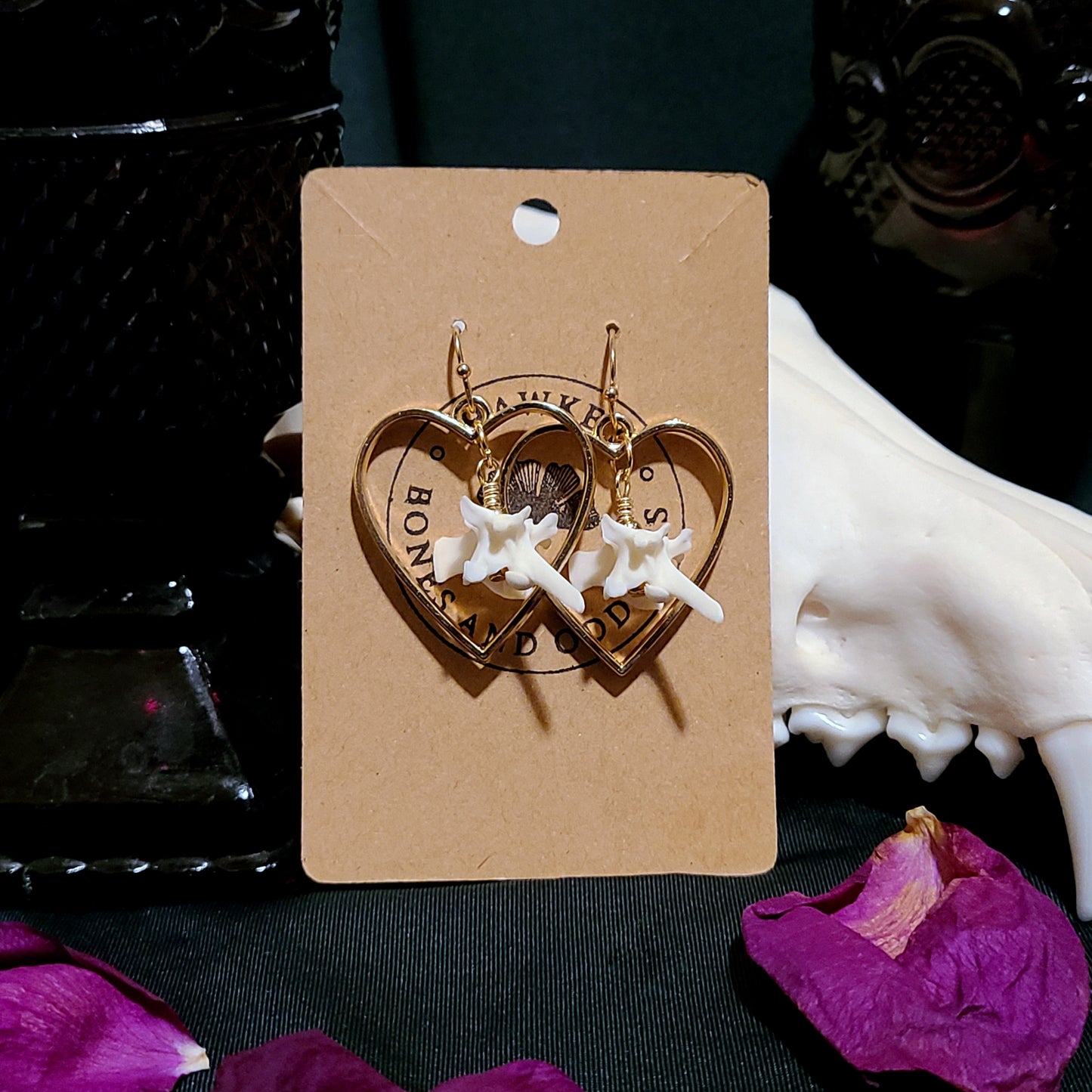 Rattlesnake Vertebrae and Heart Earrings