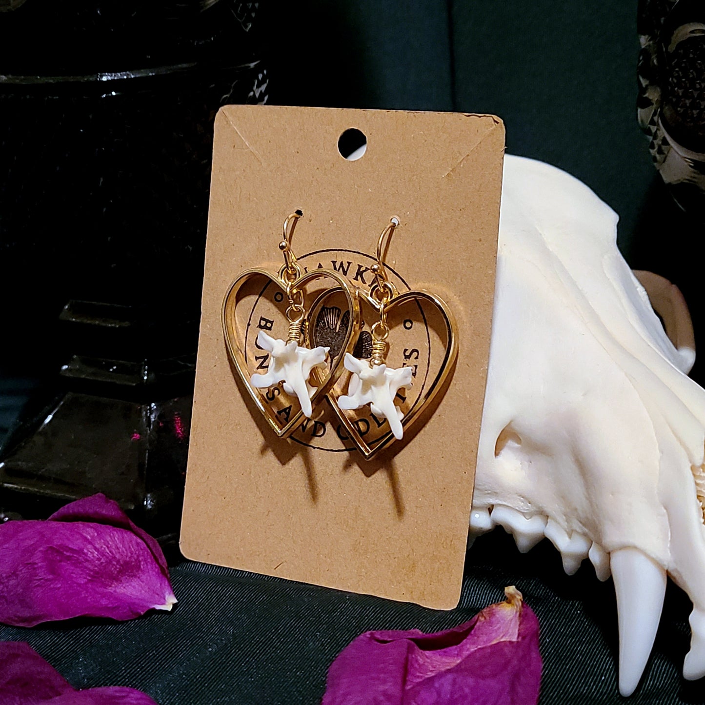 Rattlesnake Vertebrae and Heart Earrings